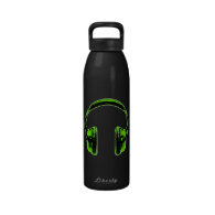 Green Graphic Headphones Water Bottle