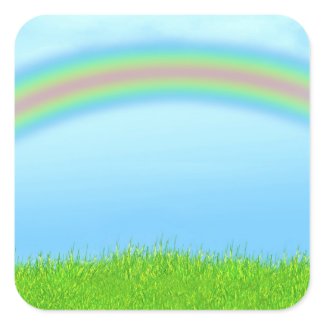 Green Grass, Rainbow & Blue Sky Background sticker