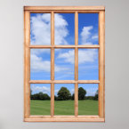 Green Grass, Trees and Blue Sky View from a Window print
