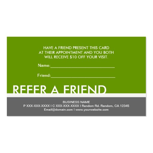 Green gray simple refer a friend cards business cards (front side)