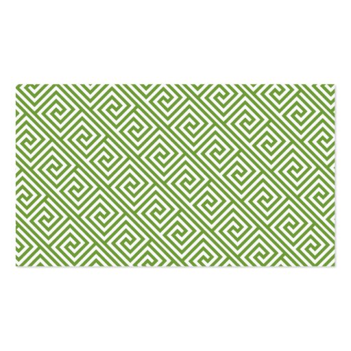 Green Greek Key Pattern Monogram Business Card Templates (back side)