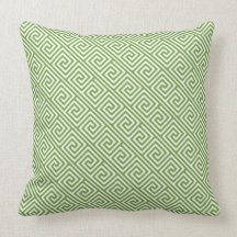 Green Greek Key Pattern Throw Pillow