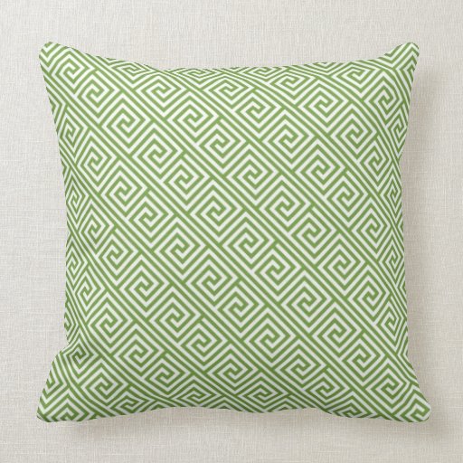Green Greek Key Pattern Throw Pillow