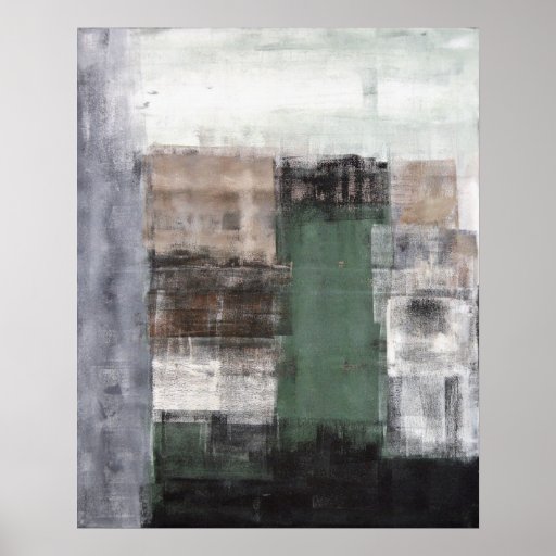 Green, Grey and Brown Abstract Art Painting Poster Zazzle