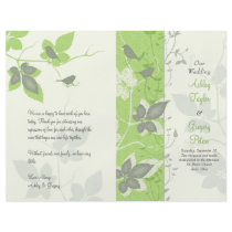 Green Grey Birds and Vines Wedding Program Flyers