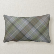 Green grey brown plaid pattern pillow