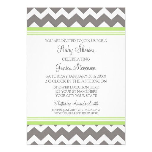 Green Grey Chevron Custom Baby Shower Invitations