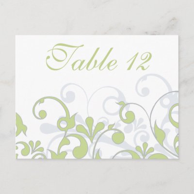 Green Grey White Wedding Table Cards Postcard by wasootch