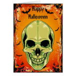 Green Grinning Skull & Bats Halloween Card
