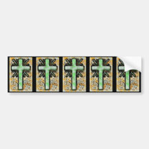 GREEN GRUNGE CROSS BUMPER STICKER