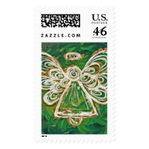 Green Guardian Angel Custom Postage Stamp