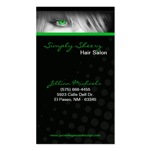 Green Hair Salon Beauty Shop Boutiq Business Card (front side)