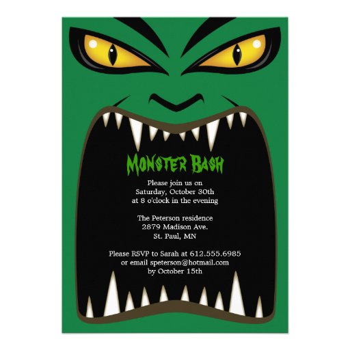 Green Halloween Monster Bash Invitation