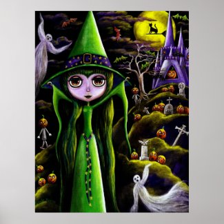 Green Halloween Witch Poster print
