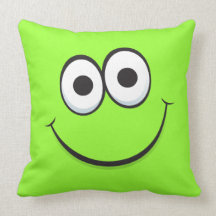Green happy cartoon smiley face funny pillow