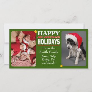Green Happy Holidays 2 Photo Family Cards