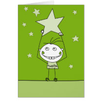 green happy monster is catching a falling star cards