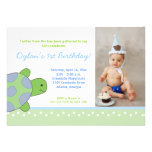 Green Happy Sea Turtle Birthday Invitation 5x7