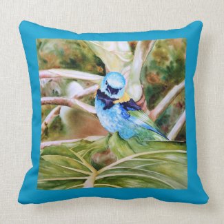 Green-headed Tanager Watercolor Fine Art Pillow