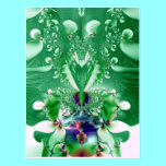 Green Heart and Flowers Fractal postcards
