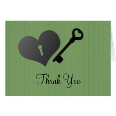 Green Heart Lock and Key Thank You Card