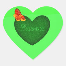Green heart peace and butterfly heart shape sticke stickers