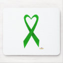 Green Heart Shaped Awareness Ribbon mousepads