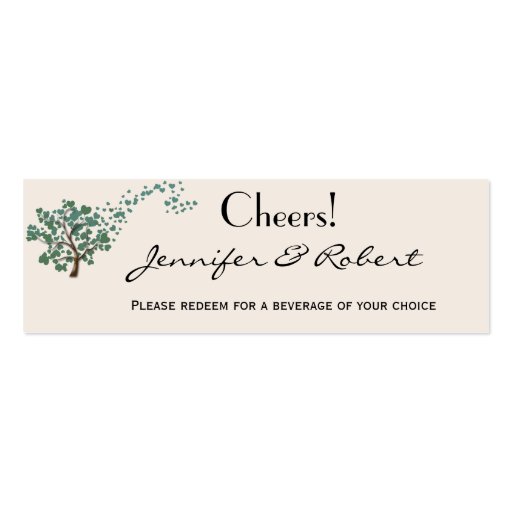 Green Heart Tree on Ivory Wedding Drink Ticket Business Card (front side)