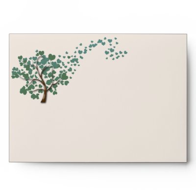 Green Heart Tree on Ivory Wedding Envelope by NoteableExpressions