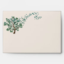 Green Heart Tree on Ivory Wedding Envelope
