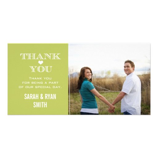 Green Heart Wedding Photo Thank You Cards Custom Photo Card