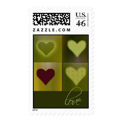 Green hearts .... and one red postage stamps