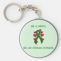 Green Hearts Ribbon Donor Keychain