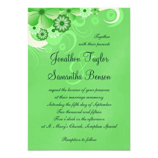 Green Hibiscus Floral Custom Wedding Invitation