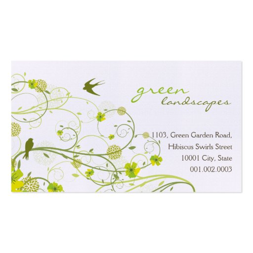 Green Hibiscus Swirls & Swallows Profile Card Business Card Templates (front side)