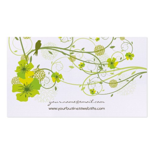 Green Hibiscus Swirls & Swallows Profile Card Business Card Templates (back side)