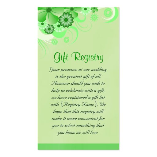 Green Hibiscus Wedding Gift Registry Mini Cards Business Cards (front side)