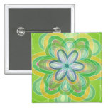 Green Hippie Flower vector blues oranges white Pinback Buttons
