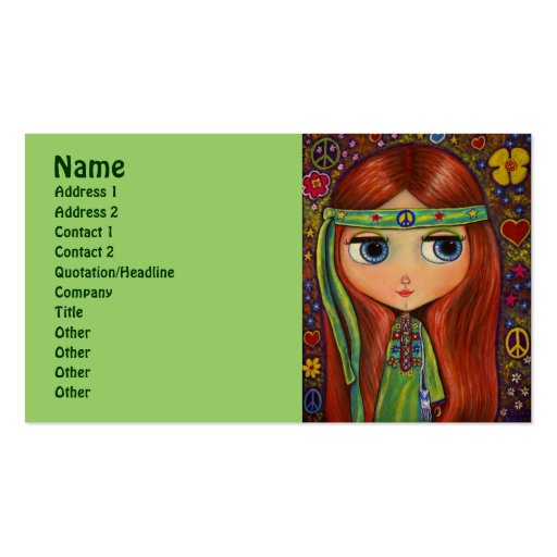 Green Hippie with Peace Sign Headband Business Cards