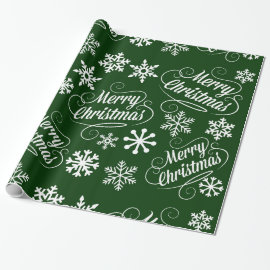Green Holiday Snowflakes Merry Christmas Gift Wrap