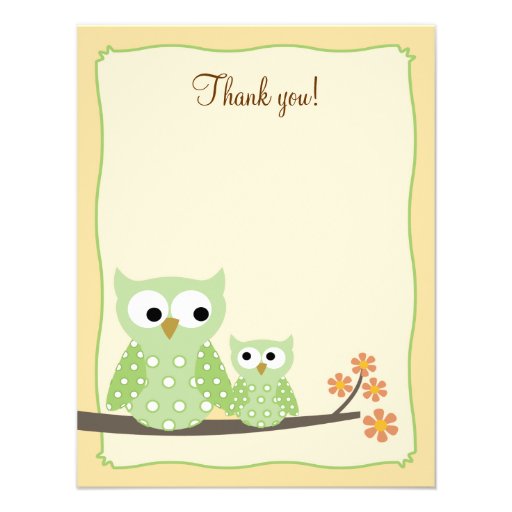 Green Hoot Owls 4x5 Flat Thank you note Announcements