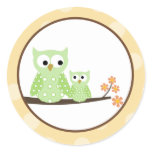 Green Hoot Owls Envelope Seals Round Stickers