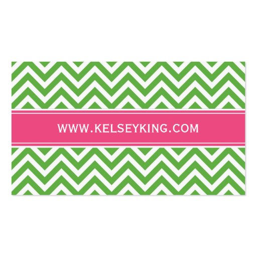 Green & Hot Pink Chevron Custom Monogram Business Card Templates (back side)