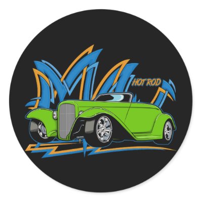 Green Hot Rod Round Stickers by SkullShock