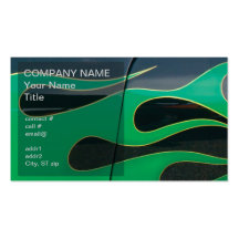 green hotrod flames on black business card
