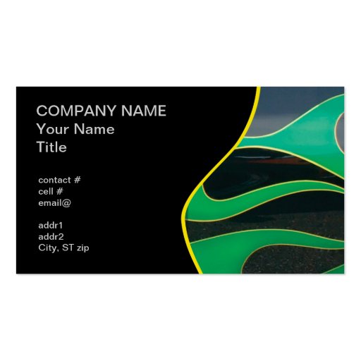 green hotrod flames on black business cards (front side)