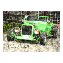 Green Hotrod Vintage Classic Car Painted Style Announcements