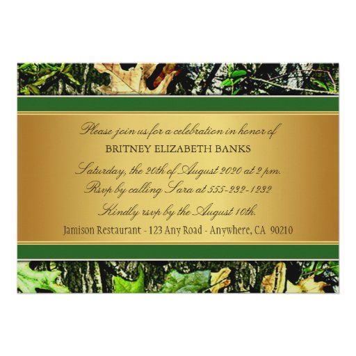 Green Hunting Camo Bachelorette Party Invitations