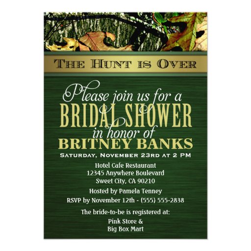 Green Hunting Camo Bridal Shower Invitations