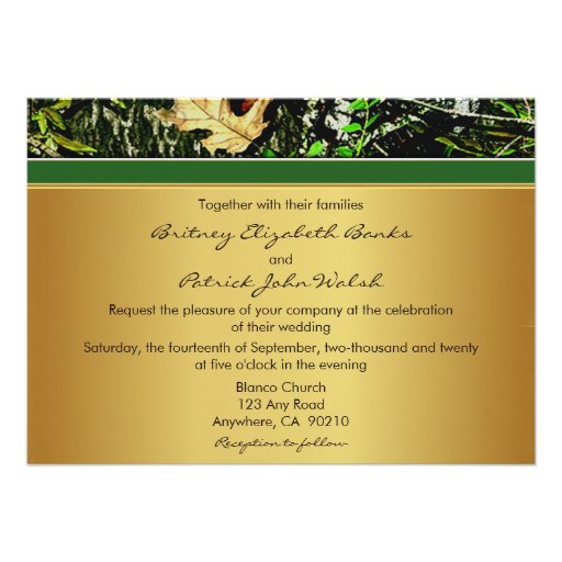 Green Hunting Themed Camo Wedding Invitations
